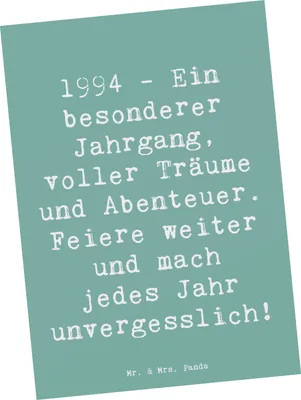 Produktbild von Mr. & Mrs. Panda Postkarte Spruch 1994 Geburtstag - Meeresbrise - Geschenk, Ansichtskarte, Ansichtskarten, Feiere weiter, Geburtstagsgeschenk, Happy Birthday, bildkarte