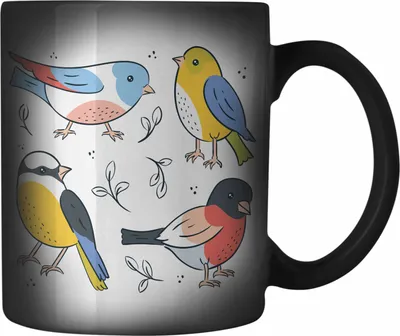 Produktbild von Trendation - Arten von Vögeln Spatzen Vogel Farbwechsel Zauber-Tasse Geschenk Grafik Geschenkdiee für Vogel-Liebhaber (Schwarz)