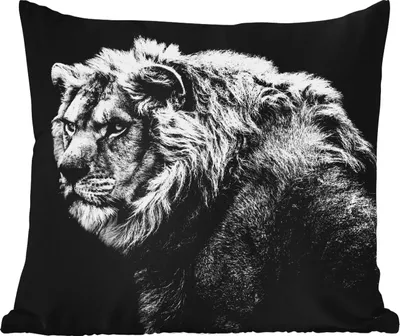 Produktbild von MuchoWow® Outdoor Kissen - Löwe - Porträt - Wildtiere - Schwarz - Weiß - 60x60 cm - Wetterfest - Lounge Kissen - Dekoration - Schlaf Kissen