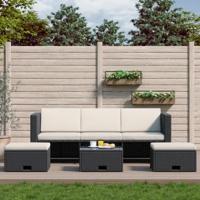 Image de Maison Exclusive - Ensemble salon de jardin 4 pièces avec coussins en polyrotin noir
