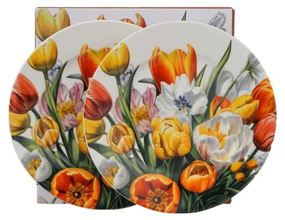 Produktbild von DUO Flowers Classic Dessertteller 2er-Set TULIPANY, New Bone China Porzellan, im Geschenkkarton