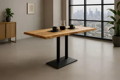 Produktbild von Bistrotisch Baumkante massiv Mango 120 x 60 cm Mittellfuß schwarz ISLA