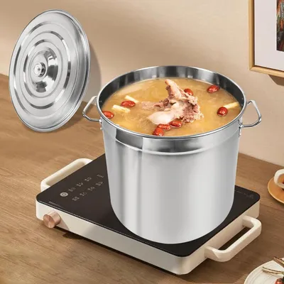 Produktbild von Großer Kochtopf für Catering, 50 Liter, Edelstahl mit Deckel, hochtemperaturbeständig