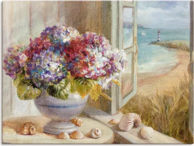 Produktbild von ARTland Leinwandbild Küsten Hortensie Größe: 80x60 cm
