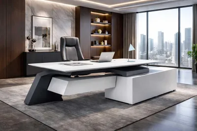 Produktbild von Eleganter Weißer Schreibtisch Designer Arbeitszimmer Cheftisch Möbel