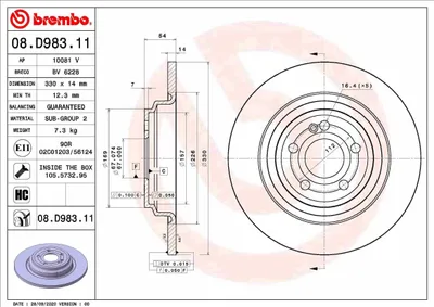 Produktbild von 2x BREMBO Bremsscheibe 08.D983.11 passend für MERCEDES-BENZ GLE (W167) 54mm
