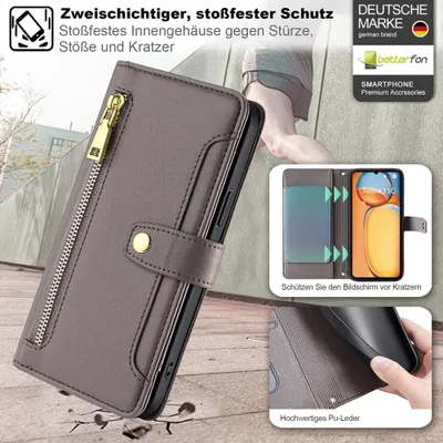 Produktbild von Handykette Xiaomi Hülle mit Band Handyhülle Kartenfächer Kunstleder Umhängetasche Redmi 13C / Poco C65 Grau