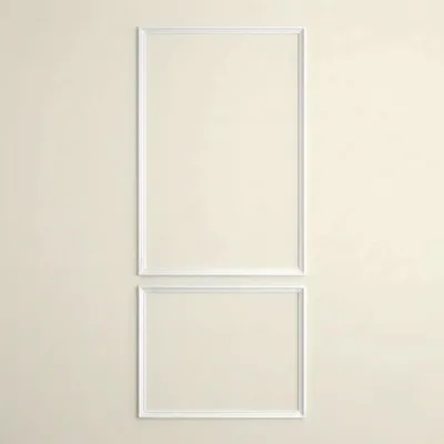 Image de Jeu de moulures décoratives en polystyrène blanc, prédécoupées, comprenant 8 pièces : 1 jeu pour une surface de 80x60 cm et 1 jeu pour une surface de 120x80 cm. Moulures pour la décoration de murs et de plafonds