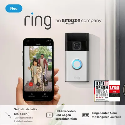 Produktbild von und  Ring Akku-Videotürklingel(Batt. Video Doorbell 2024)WLAN-Videotürklingel-Sicherheitskamera,Selbstinstallation(in 5