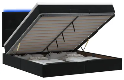 Obrázok produktu pre Postel s úložným priestorom a LED osvetlením, čierna, 140 x 190 cm, potiahnutá zamatom