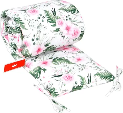 Produktbild von BabyLux Nestchen Bettumrandung 210x30 cm – Kopfschutz für Babybett, Beistellbett & Laufgitter – Gitterbett-Polsterung - Baumwolle  110. Wilde Blüten