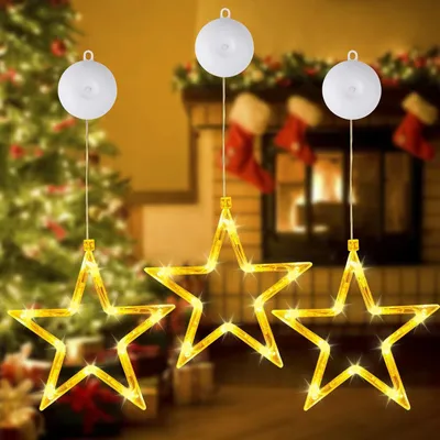 Produktbild von Kerststerren-Dekoration Fensterdekoration für Weihnachten - Set von 3 Stück in warmweiß mit Saugnäpfen für Fensterdekoration - Für Weihnachtsdekoration Balkon Party Hochzeit