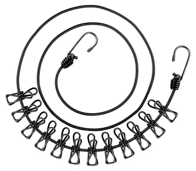 Reisewäscheleine mit 12 Clips, elastisch, 1,8 m, schwarz