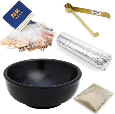 Produktbild von 5tlg. Räucherset mit Räucherschale Starterpaket Räucherwerk Kohle Zange 12cm