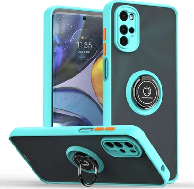 Produktbild von Moto G22 Hülle, Ring Halter Ständer Matte Transluzent TPU Rahmen Stoßfest Schutzhülle für Motorola Moto G22 Hellblau