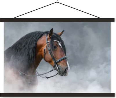 Produktbild von MuchoWow® Textilposter Pferd - Smoke - Schwarz 90x60 cm mit schwarzem Rahmen - Aufhängungssatz