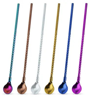 Produktbild von Edelstahl-Löffelstrohhalme - Wiederverwendbar als Rührlöffel und Trinkhalm - Für Cocktails und Eistee - 22,86 cm Länge