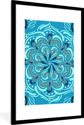 Produktbild von MuchoWow® MuchoWow® Gerahmtes Poster Blume - Blau - Orange - Muster 60x90 cm - Poster mit zchwarzem Bilderrahmen - Dekoration - Wandposter Wohnzimmer - Hochwertig