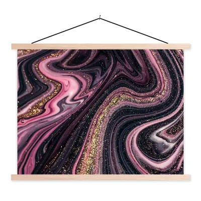 Produktbild von MuchoWow® Textilposter Marmoroptik - Rosa - Lila - Gold - Luxus - Marmor 60x45 cm mit holzfarbenen Rahmen - Bild