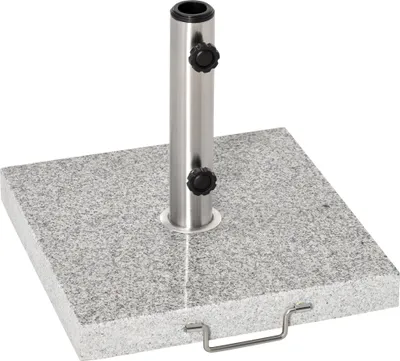 Image de Outsunny Pied de parasol carršŠ 25 kg, support parasol en granit avec tube en acier inoxydable ? 35/38/48 mm, pour terrasse piscine patio jardin, 40 x 40 x 36 cm, gris