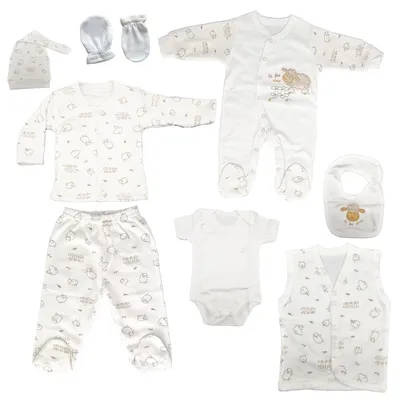 Produktbild von BLUE EYES Baby Geschenk Set 8-teilig, 100% Baumwolle, , Neugeborenen Erstausstattung 0–4 Monate, Lamm