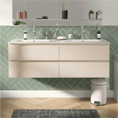 Produktbild von Doppelwaschtisch 120cm Keramik-Platte & Chrom-Armaturen SORRENTO