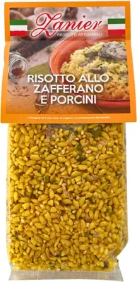 Produktbild von Risotto allo Zafferano e Funghi Porcini, Reis mit Safran und Steinpilzen, 250 g, Zanier