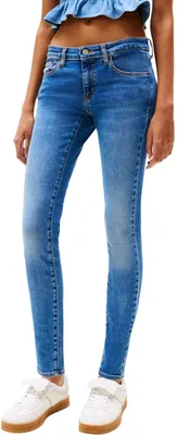 Immagine prodotto di Pantaloni jeans da donna Tommy Jeans, modello Sophie, vita bassa, colore blu (denim medio), taglia 32W/26L