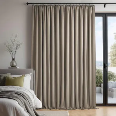 Produktbild von Famanu Thermovorhang mit Faltenband - modernes Japandi Design - 280×245 cm - Schlafzimmer und Wohnzimmer - kaki - 1 Paneel