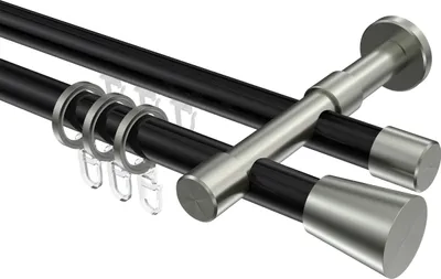 Produktbild von Interdeco Rundrohr-Innenlaufstange / Gardinenstange (Kombination) Schwarz / Edelstahl-Optik, Typ Prestige Sitra (Konus), 20 mm Ø 2-läufig, 220 cm