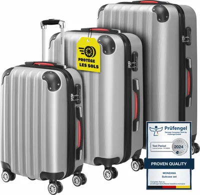 Image de MONZANA® Lot de 3 valises rigides Argent M/L/XL 4 roues 360° Poignée télescopique Cadenas à combinaison valise à roulettes