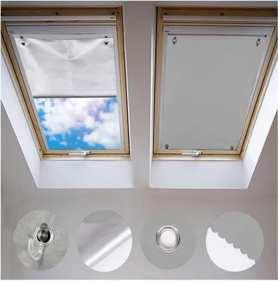 Imagen del producto de Persiana enrollable para ventanas de tejado, con aislamiento térmico y bloqueo de luz, de 60x120 cm, con ventosas para una instalación sencilla