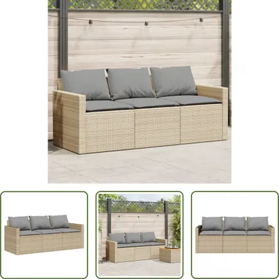 Produktbild von The Living Store Gartensofa mit Kissen 3-Sitzer Beige Poly Rattan