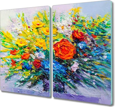 Produktbild von Coloray Hackbrett Herdabdeckplatte 2x30x52 cm Küchenbrett Kochplattenabdeckung Schneidebrett - Malerei Blumen