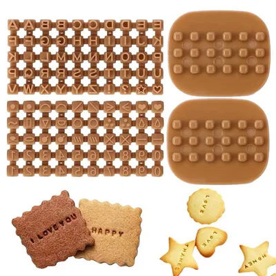 Immagine prodotto di Set di formine per biscotti e decorazioni, con lettere e numeri, 100 pezzi, in plastica ABS, adatte per fondant e biscotti