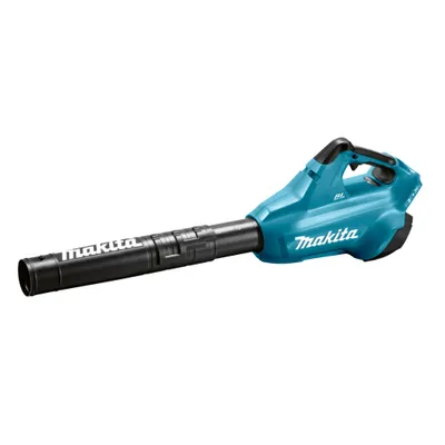 A teal and black Makita leaf blower is shown against a white background.