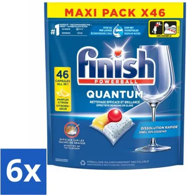 Produktbild von Finish - Geschirrspülmittel - Quantum Geschirrspültabs Zitrone - Tiefenreinigung & Frische - 46 Kapseln - Vorteilspack - 6 Stücke