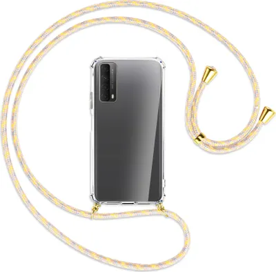Produktbild von Handykette Backcover-Schutzhülle mit Band (Metall goldfarben) für Huawei P smart 2021 - schwarz/weiß gestreift