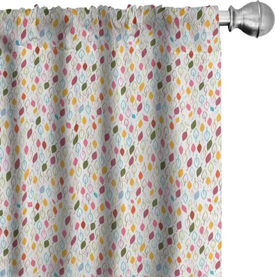 Image de ABAKUHAUS Rideaux à feuilles, voilages, arrangement coloré de la nature, arbre abstrait en fleurs, silhouette de feuillage, 2 pièces 75 x 245 cm, blanc et multicolore