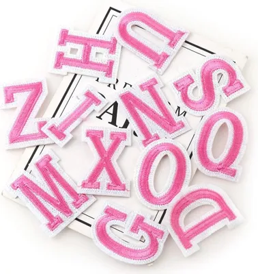 Produktbild von Buchstaben-Emblem-Aufnäher zum Aufbügeln mit Alphabet, rosa und weiß