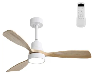 Produktbild von AIORBER 48 Zoll Deckenventilator mit Licht LED dimmbar Fernbedienung leise Timer Memory Holzflügel Wohnzimmer Schlafzimmer Weiß