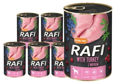 Produktbild von Rafi Nassfutter für Hunde mit Truthahn, Preiselbeeren und Heidelbeeren Dose Set 12 x 800 g