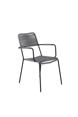 Image de Lindos Chaise de jardin avec accoudoirs empilable, noir, gris.