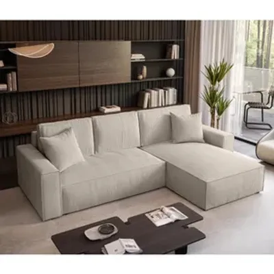 Produktbild von Ecksofa Parys L-form Polsterecke mit Cord-Bezug mit Schlaffunktion und Bettkasten 290 cm Sofa l-förmig, Farbe: Beige, Poso 100