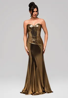 Obrázok produktu pre Ombre večerné šaty v metalickom vzhľade s korzetom zlatej farby L