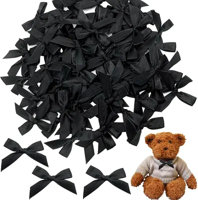 Produktbild von Schleifen – 100 Stück – Vorgefertigte Mini-Schleifen – Babyparty-Schleifen – Briefumschlag-Schleifen – DIY-Schleifen aus Satinband – Schwarz