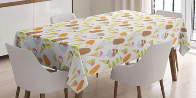 Obrázek produktu pro ABAKUHAUS Dezertní ubrus, barevné zmrzliny v kornoutech a kelímcích na jednobarevném pozadí, 140 x 240 cm, vícebarevný, bílý