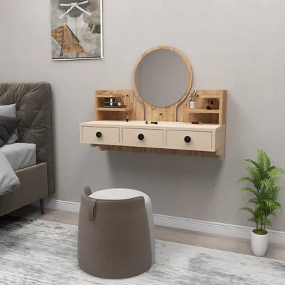 Produktbild von Skye Decor, Polina - Atlantic Pine, Beige, Schminktisch, Atlantische Kiefer, 100 % MELAMINBESCHICHTETE SPANPLATTEN, 90 x 36,8 x 75 cm