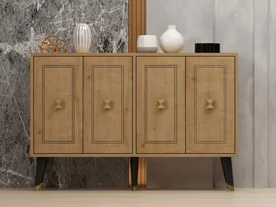 Produktbild von Skye Decor, Hartın - Sapphire Oak, Gold, Konsole, Saphireiche, 100 % MELAMINBESCHICHTETE SPANPLATTEN, 120 x 30 x 80 cm