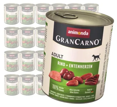 Produktbild von Animonda GranCarno Adult 24x800g Nassfutter für Hunde mit Rind- und Entenherzen